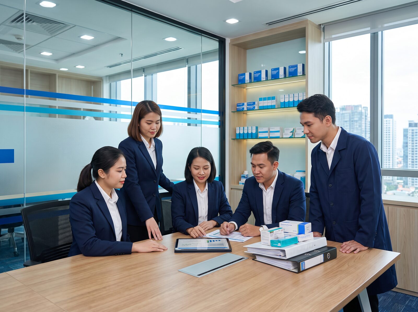 Pharmedicare healthcare team reviewing pharmaceutical inventory